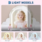 Coiffeuse pour enfants COZONY avec miroir et tabouret, luminosité réglable, tiroir et étagères de rangement, pour filles de 3 à 9 ans