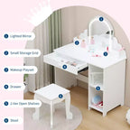 Coiffeuse pour enfants COZONY avec miroir et tabouret, luminosité réglable, tiroir et étagères de rangement, pour filles de 3 à 9 ans