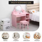 Coiffeuse pour enfants COZONY avec miroir et tabouret, luminosité réglable, tiroir et étagères de rangement, pour filles de 3 à 9 ans