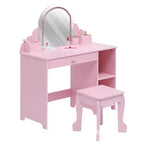 Coiffeuse pour enfants COZONY avec miroir et tabouret, luminosité réglable, tiroir et étagères de rangement, pour filles de 3 à 9 ans