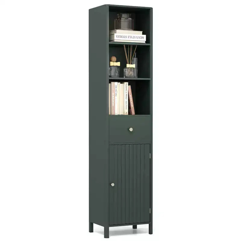 Meuble Haut de Salle de Bain Costway 170 cm avec 3 Étagères Ouvertes, 1 Tiroir, Étagère Intérieure Réglable Blanc/Blanc cassé/Noir/Vert/Gris