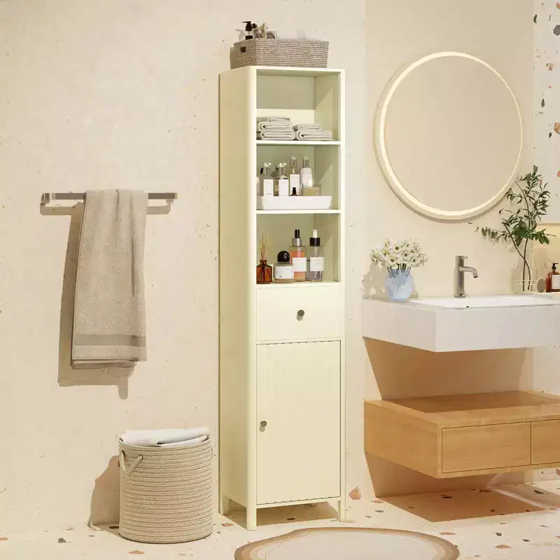 Meuble Haut de Salle de Bain Costway 170 cm avec 3 Étagères Ouvertes, 1 Tiroir, Étagère Intérieure Réglable Blanc/Blanc cassé/Noir/Vert/Gris