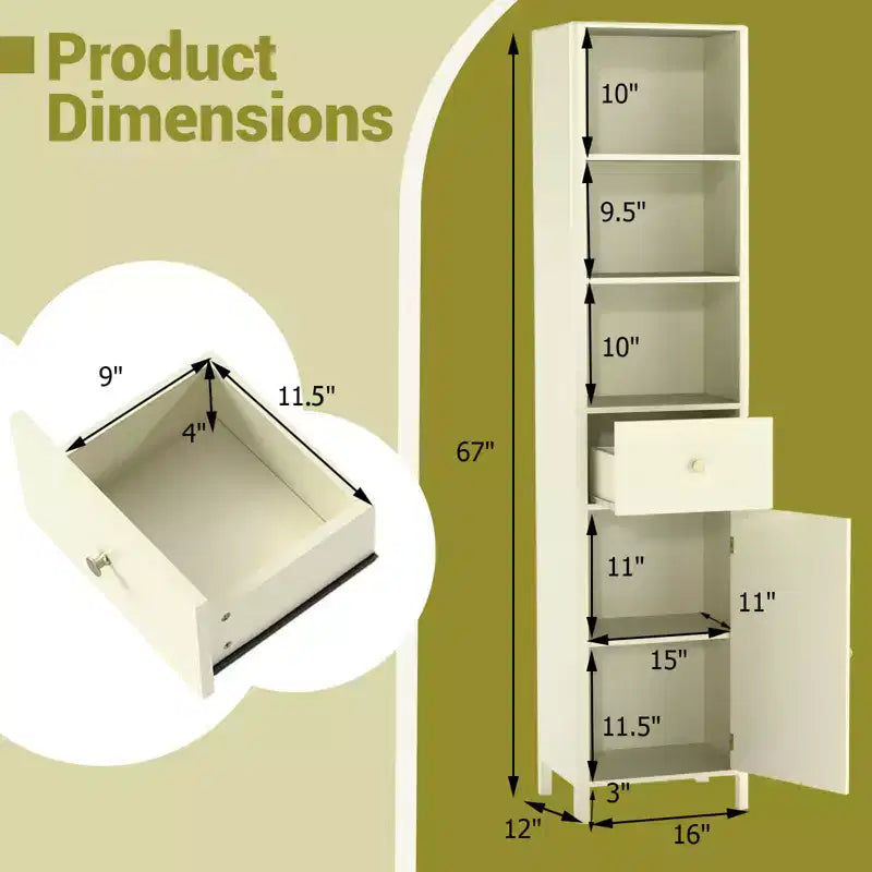 Meuble Haut de Salle de Bain Costway 170 cm avec 3 Étagères Ouvertes, 1 Tiroir, Étagère Intérieure Réglable Blanc/Blanc cassé/Noir/Vert/Gris