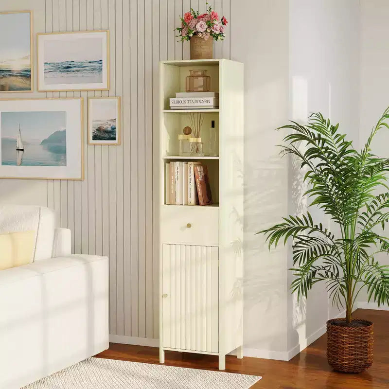 Meuble Haut de Salle de Bain Costway 170 cm avec 3 Étagères Ouvertes, 1 Tiroir, Étagère Intérieure Réglable Blanc/Blanc cassé/Noir/Vert/Gris