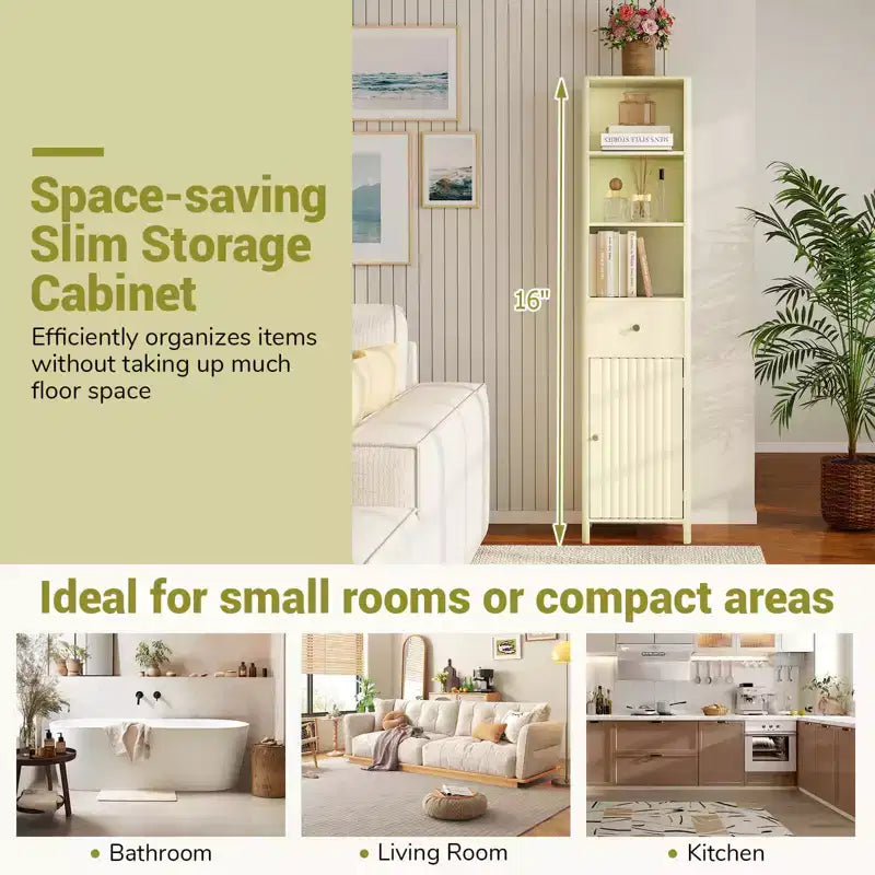 Meuble Haut de Salle de Bain Costway 170 cm avec 3 Étagères Ouvertes, 1 Tiroir, Étagère Intérieure Réglable Blanc/Blanc cassé/Noir/Vert/Gris