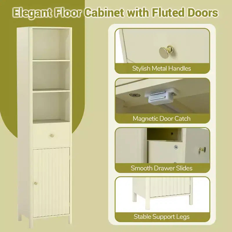 Meuble Haut de Salle de Bain Costway 170 cm avec 3 Étagères Ouvertes, 1 Tiroir, Étagère Intérieure Réglable Blanc/Blanc cassé/Noir/Vert/Gris