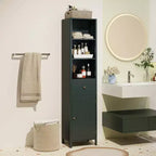 Meuble Haut de Salle de Bain Costway 170 cm avec 3 Étagères Ouvertes, 1 Tiroir, Étagère Intérieure Réglable Blanc/Blanc cassé/Noir/Vert/Gris