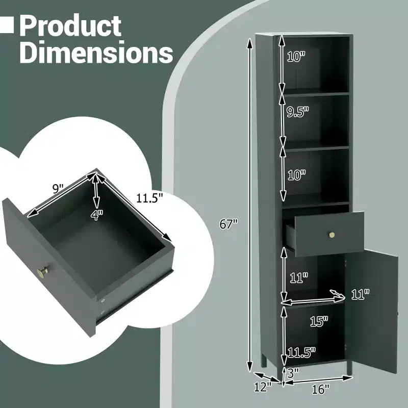 Meuble Haut de Salle de Bain Costway 170 cm avec 3 Étagères Ouvertes, 1 Tiroir, Étagère Intérieure Réglable Blanc/Blanc cassé/Noir/Vert/Gris