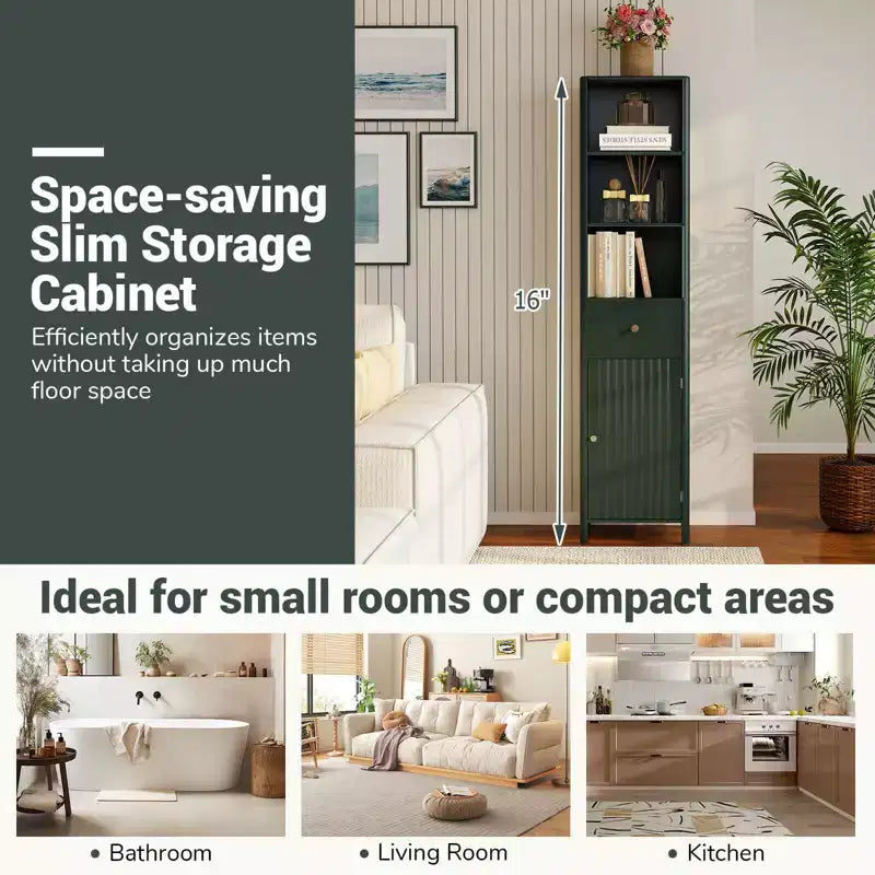 Meuble Haut de Salle de Bain Costway 170 cm avec 3 Étagères Ouvertes, 1 Tiroir, Étagère Intérieure Réglable Blanc/Blanc cassé/Noir/Vert/Gris