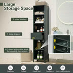 Meuble Haut de Salle de Bain Costway 170 cm avec 3 Étagères Ouvertes, 1 Tiroir, Étagère Intérieure Réglable Blanc/Blanc cassé/Noir/Vert/Gris