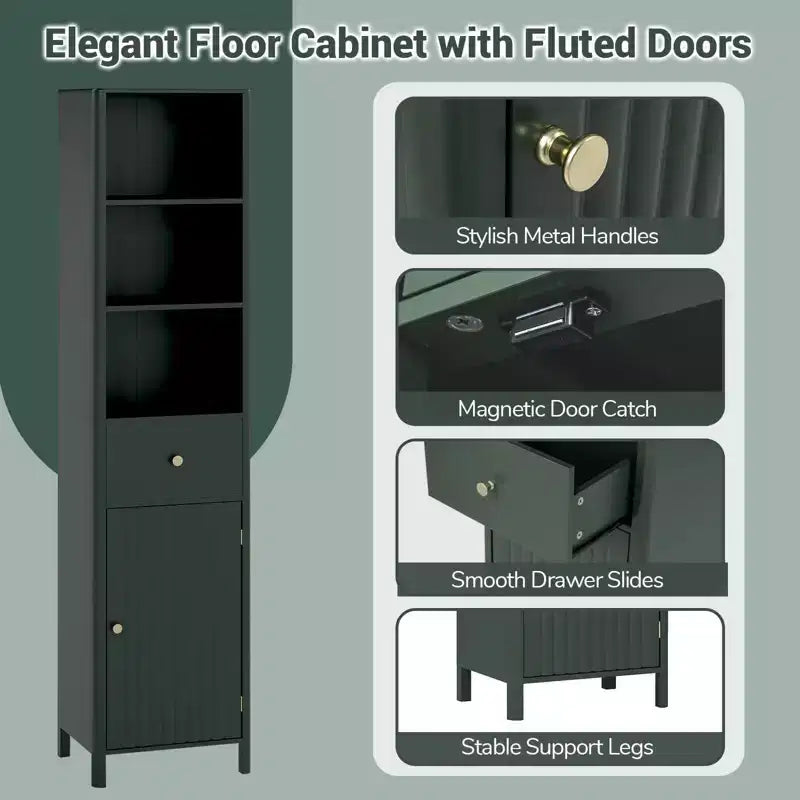 Meuble Haut de Salle de Bain Costway 170 cm avec 3 Étagères Ouvertes, 1 Tiroir, Étagère Intérieure Réglable Blanc/Blanc cassé/Noir/Vert/Gris