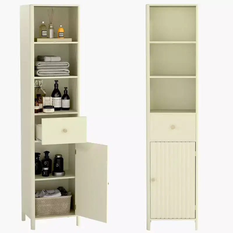 Meuble Haut de Salle de Bain Costway 170 cm avec 3 Étagères Ouvertes, 1 Tiroir, Étagère Intérieure Réglable Blanc/Blanc cassé/Noir/Vert/Gris