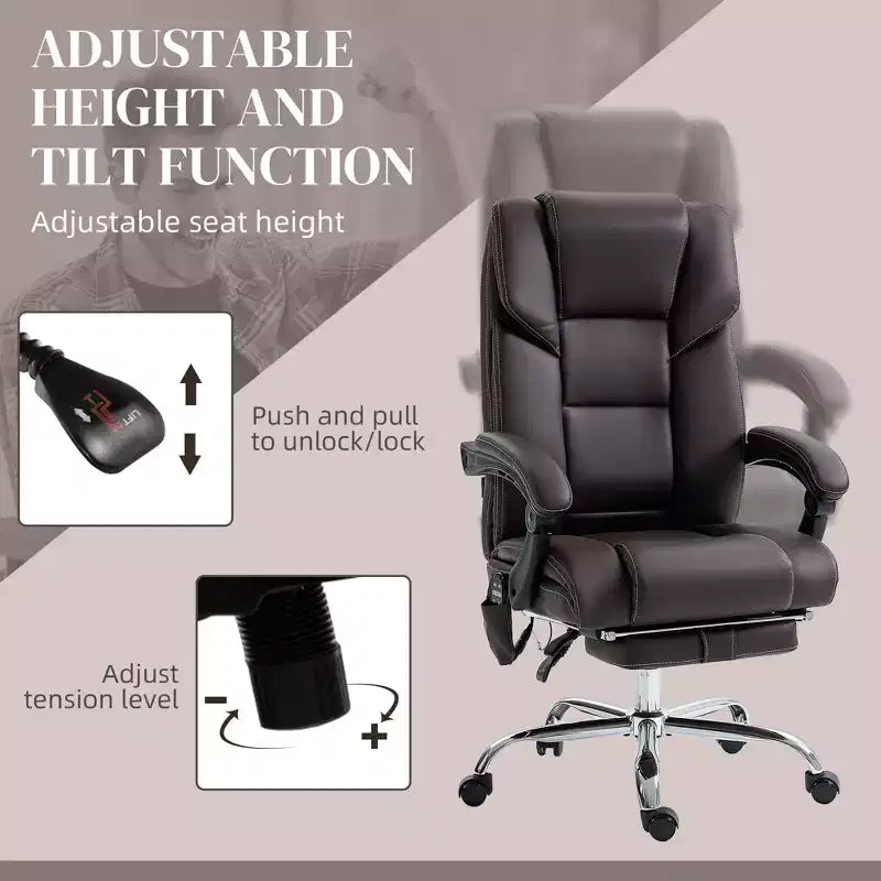 Fauteuil de massage de bureau Okak avec 6 points de vibration et fonction chauffante, chaise de bureau avec repose-pieds et fonction d'inclinaison, chaise confortable pour le bureau et l'étude