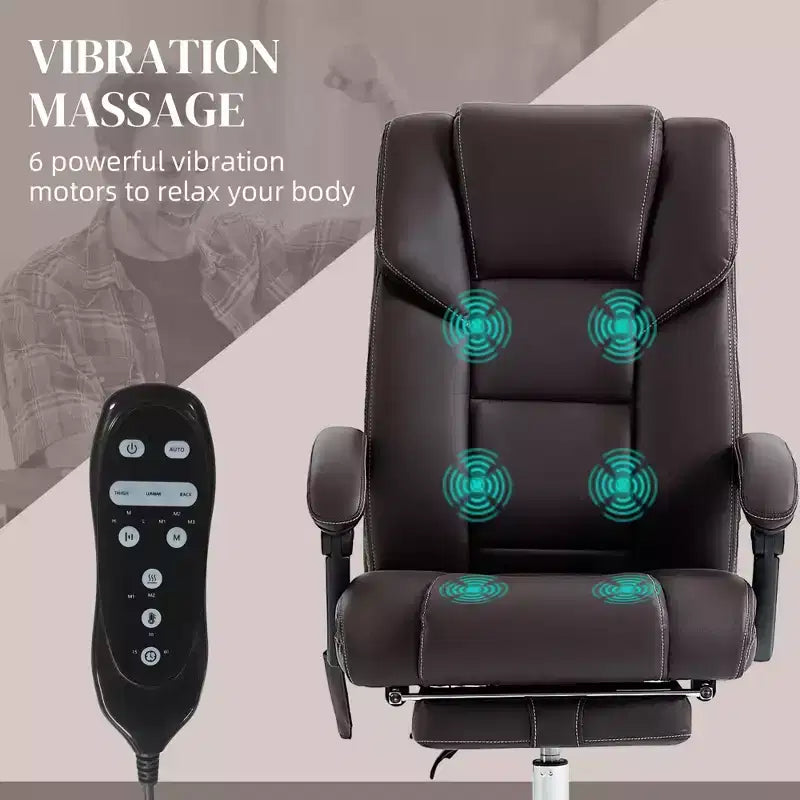 Fauteuil de massage de bureau Okak avec 6 points de vibration et fonction chauffante, chaise de bureau avec repose-pieds et fonction d'inclinaison, chaise confortable pour le bureau et l'étude