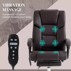 Fauteuil de massage de bureau Okak avec 6 points de vibration et fonction chauffante, chaise de bureau avec repose-pieds et fonction d'inclinaison, chaise confortable pour le bureau et l'étude