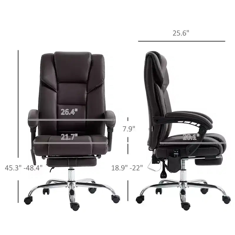 Fauteuil de massage de bureau Okak avec 6 points de vibration et fonction chauffante, chaise de bureau avec repose-pieds et fonction d'inclinaison, chaise confortable pour le bureau et l'étude