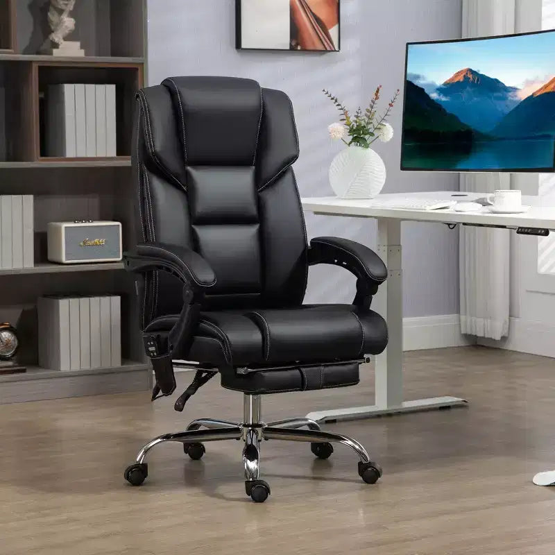 Fauteuil de massage de bureau Okak avec 6 points de vibration et fonction chauffante, chaise de bureau avec repose-pieds et fonction d'inclinaison, chaise confortable pour le bureau et l'étude