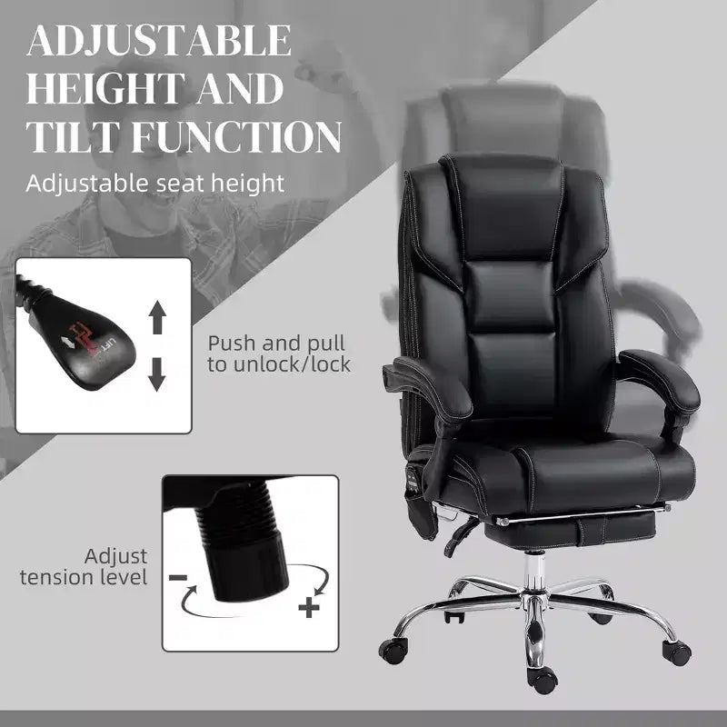 Fauteuil de massage de bureau Okak avec 6 points de vibration et fonction chauffante, chaise de bureau avec repose-pieds et fonction d'inclinaison, chaise confortable pour le bureau et l'étude