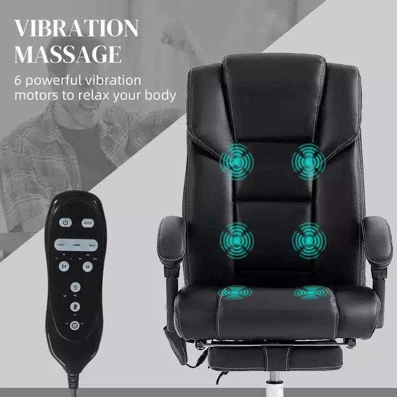 Fauteuil de massage de bureau Okak avec 6 points de vibration et fonction chauffante, chaise de bureau avec repose-pieds et fonction d'inclinaison, chaise confortable pour le bureau et l'étude