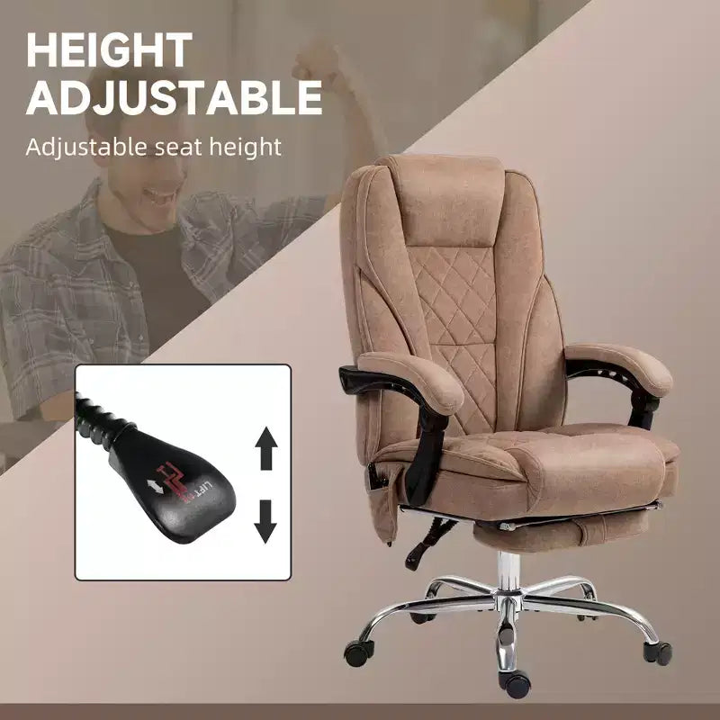 Chaise de Bureau Massante Okak avec 6 Points de Vibration, Chaise de Bureau Chauffante avec Dossier Inclinable et Hauteur Réglable, Chaise Pivotante pour Étude, Bureau