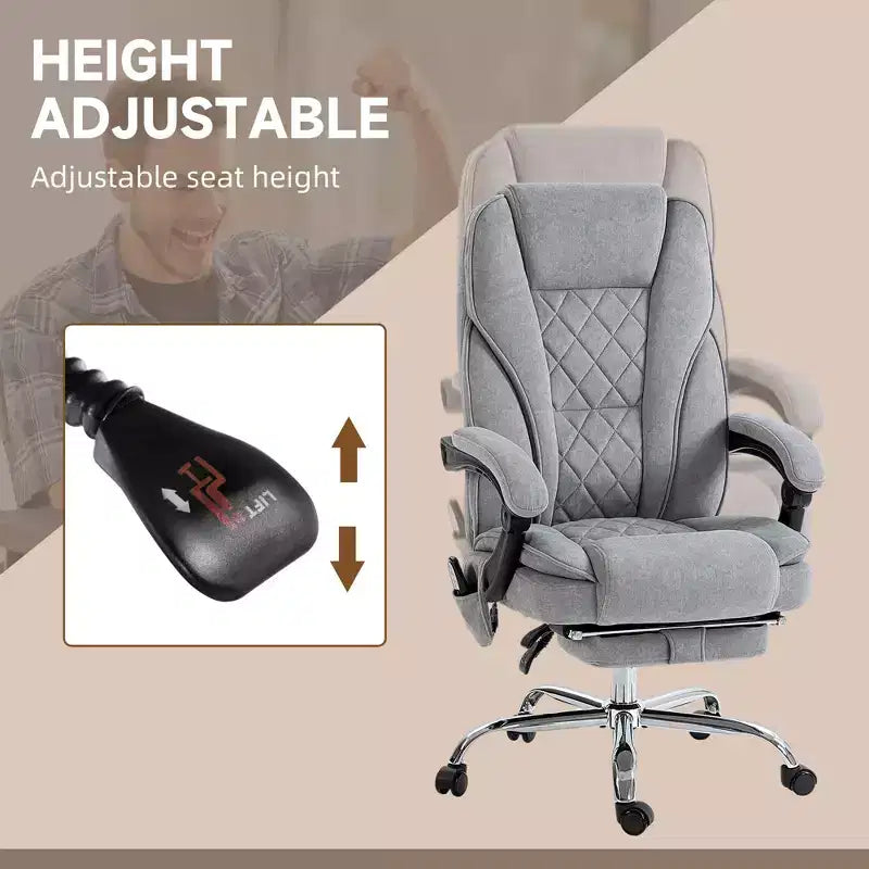 Chaise de Bureau Massante Okak avec 6 Points de Vibration, Chaise de Bureau Chauffante avec Dossier Inclinable et Hauteur Réglable, Chaise Pivotante pour Étude, Bureau