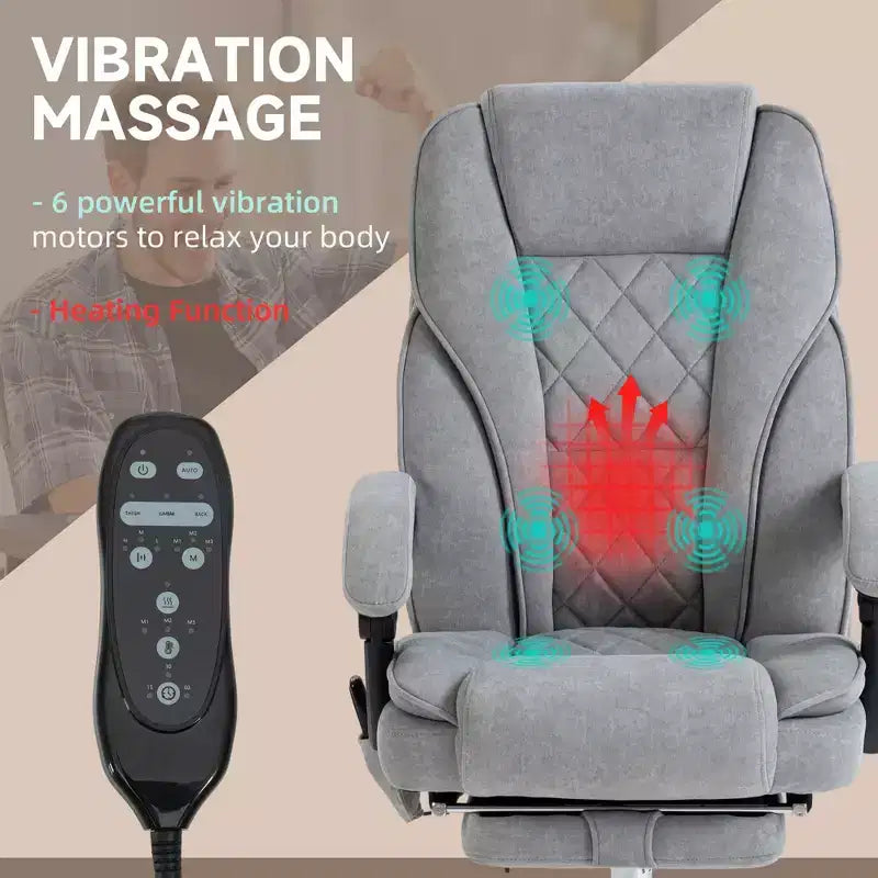 Chaise de Bureau Massante Okak avec 6 Points de Vibration, Chaise de Bureau Chauffante avec Dossier Inclinable et Hauteur Réglable, Chaise Pivotante pour Étude, Bureau