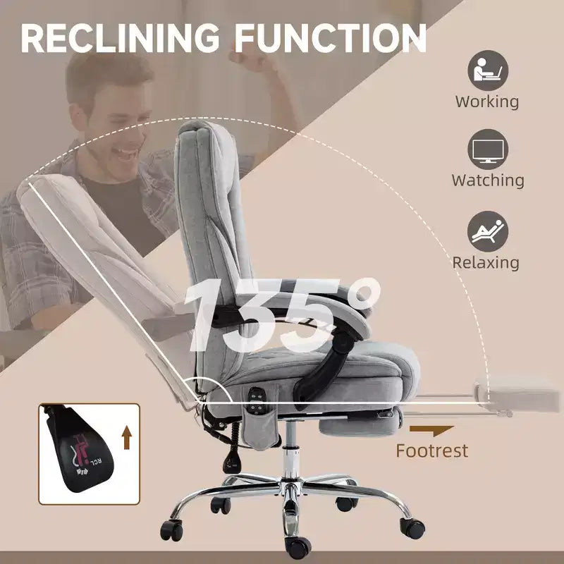 Chaise de Bureau Massante Okak avec 6 Points de Vibration, Chaise de Bureau Chauffante avec Dossier Inclinable et Hauteur Réglable, Chaise Pivotante pour Étude, Bureau