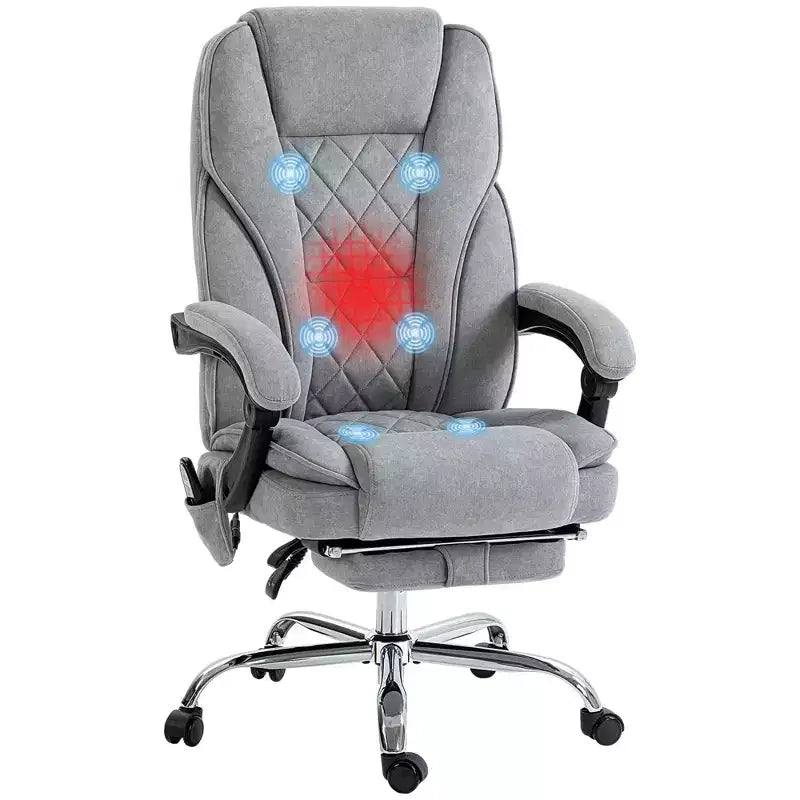 Chaise de Bureau Massante Okak avec 6 Points de Vibration, Chaise de Bureau Chauffante avec Dossier Inclinable et Hauteur Réglable, Chaise Pivotante pour Étude, Bureau