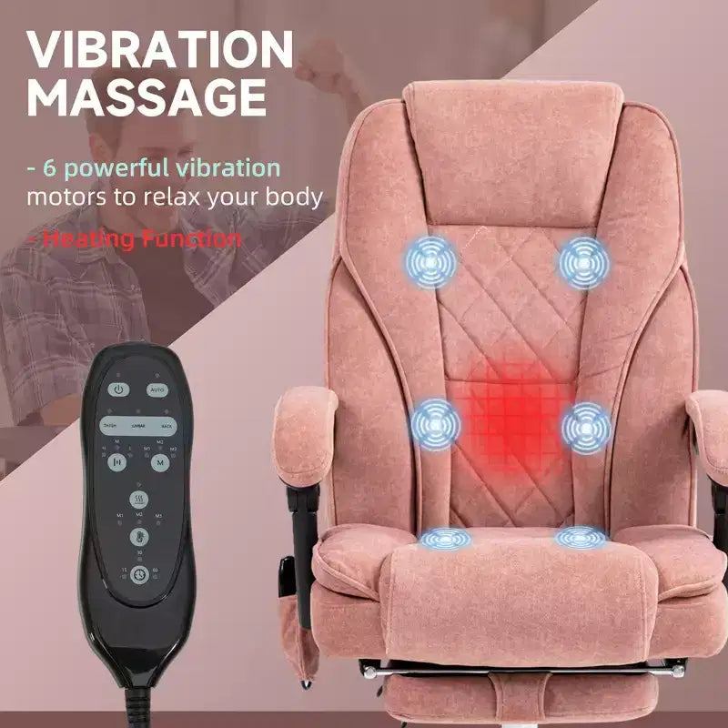 Chaise de Bureau Massante Okak avec 6 Points de Vibration, Chaise de Bureau Chauffante avec Dossier Inclinable et Hauteur Réglable, Chaise Pivotante pour Étude, Bureau
