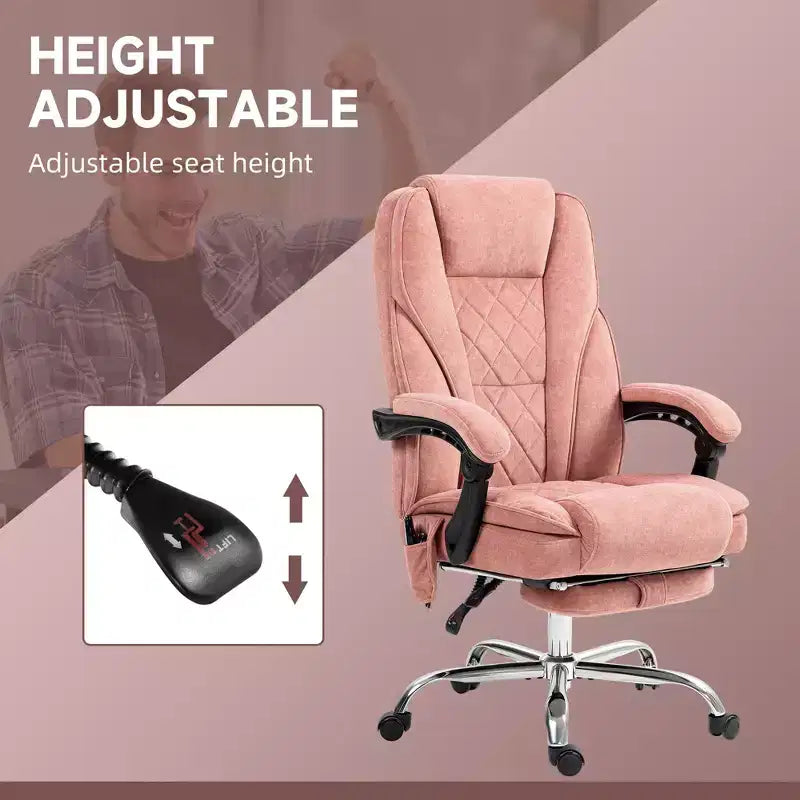 Chaise de Bureau Massante Okak avec 6 Points de Vibration, Chaise de Bureau Chauffante avec Dossier Inclinable et Hauteur Réglable, Chaise Pivotante pour Étude, Bureau