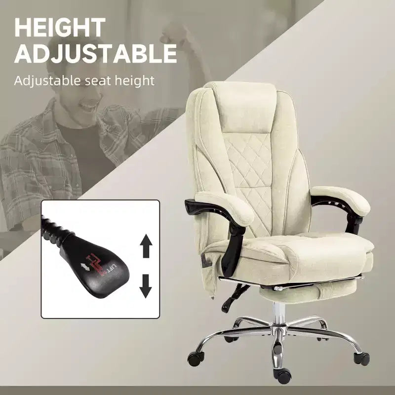 Chaise de Bureau Massante Okak avec 6 Points de Vibration, Chaise de Bureau Chauffante avec Dossier Inclinable et Hauteur Réglable, Chaise Pivotante pour Étude, Bureau