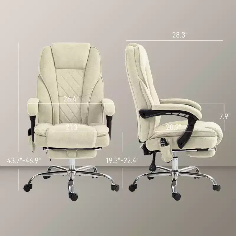 Chaise de Bureau Massante Okak avec 6 Points de Vibration, Chaise de Bureau Chauffante avec Dossier Inclinable et Hauteur Réglable, Chaise Pivotante pour Étude, Bureau