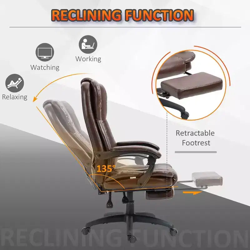 Fauteuil de bureau de direction Okak Massage avec vibration à 6 points, fauteuil inclinable pivotant avec repose-pieds rétractable, fauteuil confortable pour la maison, le bureau