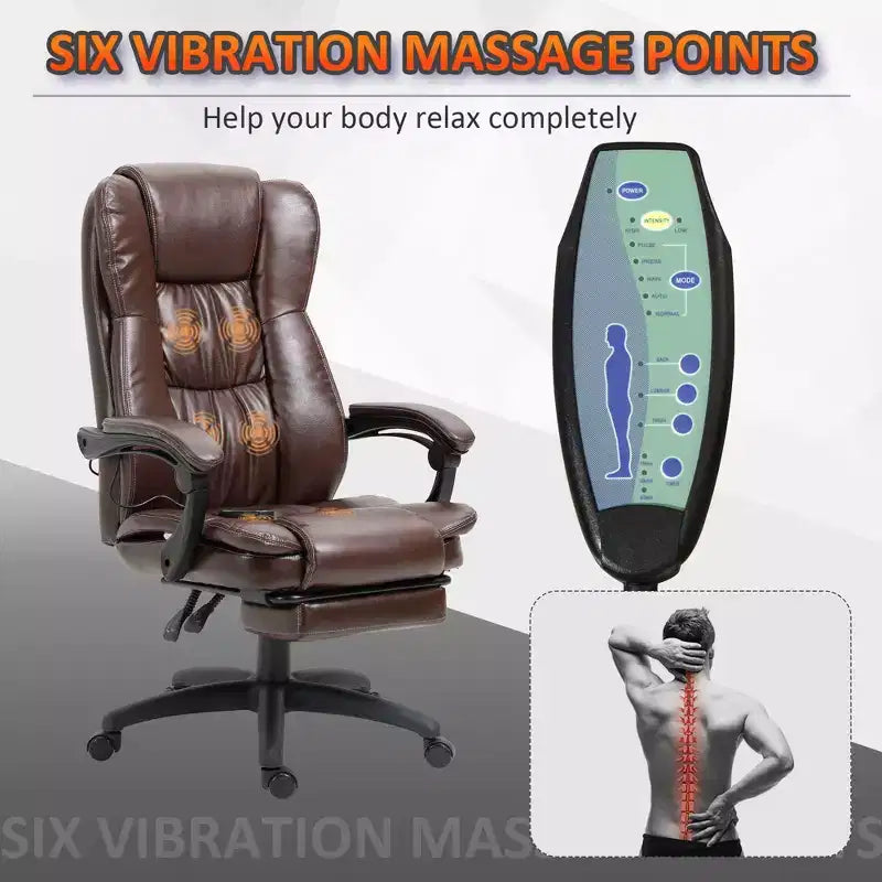 Fauteuil de bureau de direction Okak Massage avec vibration à 6 points, fauteuil inclinable pivotant avec repose-pieds rétractable, fauteuil confortable pour la maison, le bureau