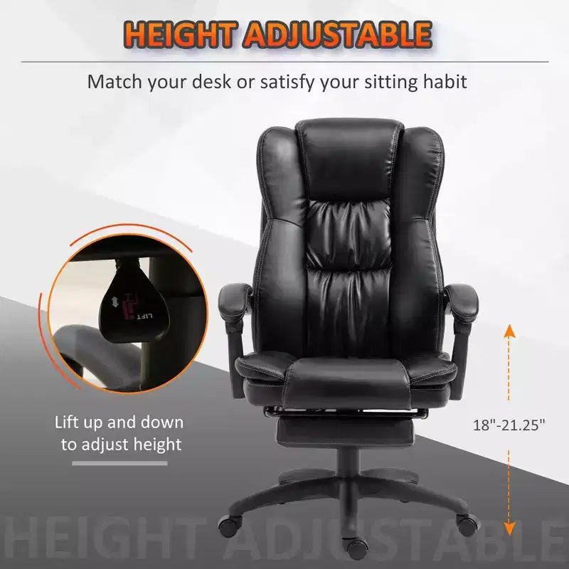 Fauteuil de bureau de direction Okak Massage avec vibration à 6 points, fauteuil inclinable pivotant avec repose-pieds rétractable, fauteuil confortable pour la maison, le bureau