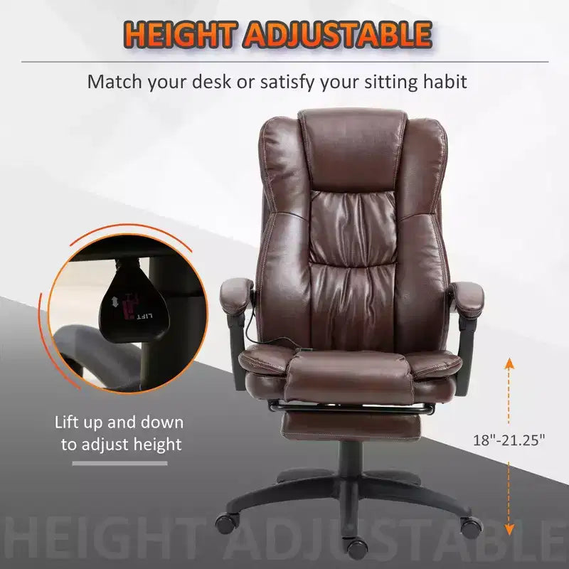 Fauteuil de bureau de direction Okak Massage avec vibration à 6 points, fauteuil inclinable pivotant avec repose-pieds rétractable, fauteuil confortable pour la maison, le bureau