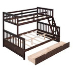 Lit superposé double sur plein avec tiroirs de rangement, cadre et échelle en bois de pin massif avec barrières de sécurité pour enfants et adolescents