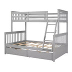 Lit superposé double sur plein avec tiroirs de rangement, cadre et échelle en bois de pin massif avec barrières de sécurité pour enfants et adolescents