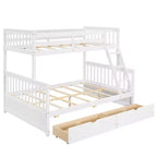 Lit superposé double sur plein avec tiroirs de rangement, cadre et échelle en bois de pin massif avec barrières de sécurité pour enfants et adolescents