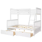 Lit superposé double sur plein avec tiroirs de rangement, cadre et échelle en bois de pin massif avec barrières de sécurité pour enfants et adolescents