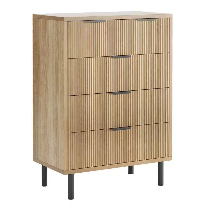 Commode 5 tiroirs, commode 5 tiroirs avec pieds en métal, chiffonnier haut, armoire de rangement en bois pour salon, couloir