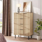 Commode 5 tiroirs, commode 5 tiroirs avec pieds en métal, chiffonnier haut, armoire de rangement en bois pour salon, couloir