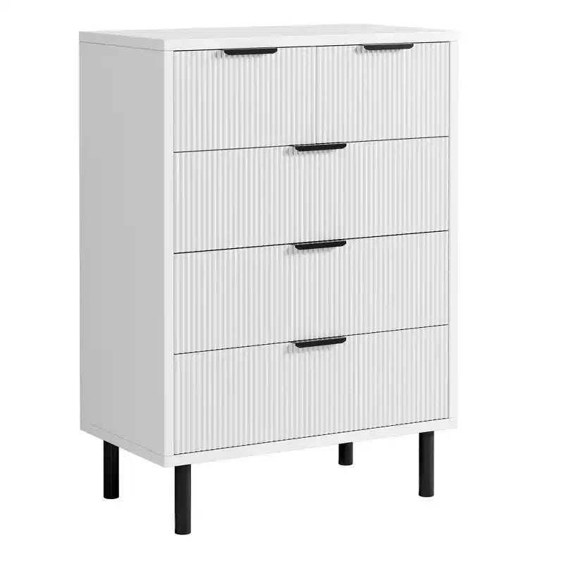 Commode 5 tiroirs, commode 5 tiroirs avec pieds en métal, chiffonnier haut, armoire de rangement en bois pour salon, couloir