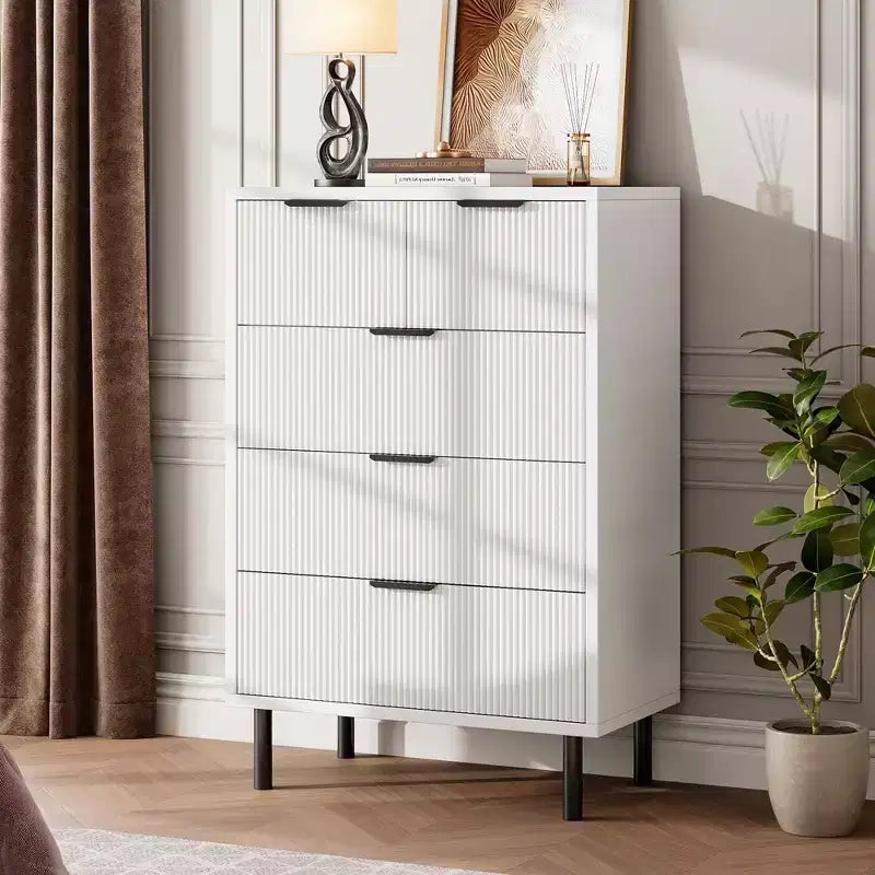 Commode 5 tiroirs, commode 5 tiroirs avec pieds en métal, chiffonnier haut, armoire de rangement en bois pour salon, couloir
