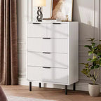 Commode 5 tiroirs, commode 5 tiroirs avec pieds en métal, chiffonnier haut, armoire de rangement en bois pour salon, couloir