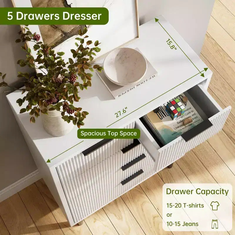 Commode 5 tiroirs, commode 5 tiroirs avec pieds en métal, chiffonnier haut, armoire de rangement en bois pour salon, couloir