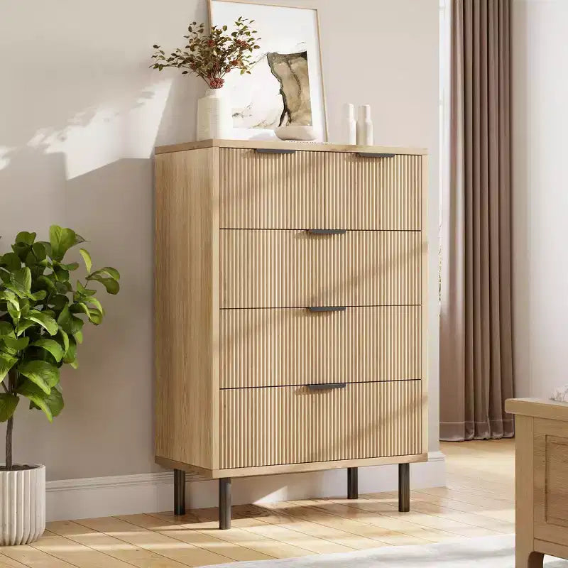 Commode 5 tiroirs, commode 5 tiroirs avec pieds en métal, chiffonnier haut, armoire de rangement en bois pour salon, couloir