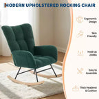 Fauteuil à bascule berçant de 136 kg, Rembourré en teddy avec pieds en bois pour salon, chambre et crèche, Poches latérales incluses