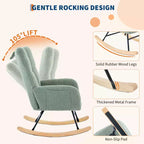 Fauteuil à bascule berçant de 136 kg, Rembourré en teddy avec pieds en bois pour salon, chambre et crèche, Poches latérales incluses
