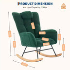 Fauteuil à bascule berçant de 136 kg, Rembourré en teddy avec pieds en bois pour salon, chambre et crèche, Poches latérales incluses